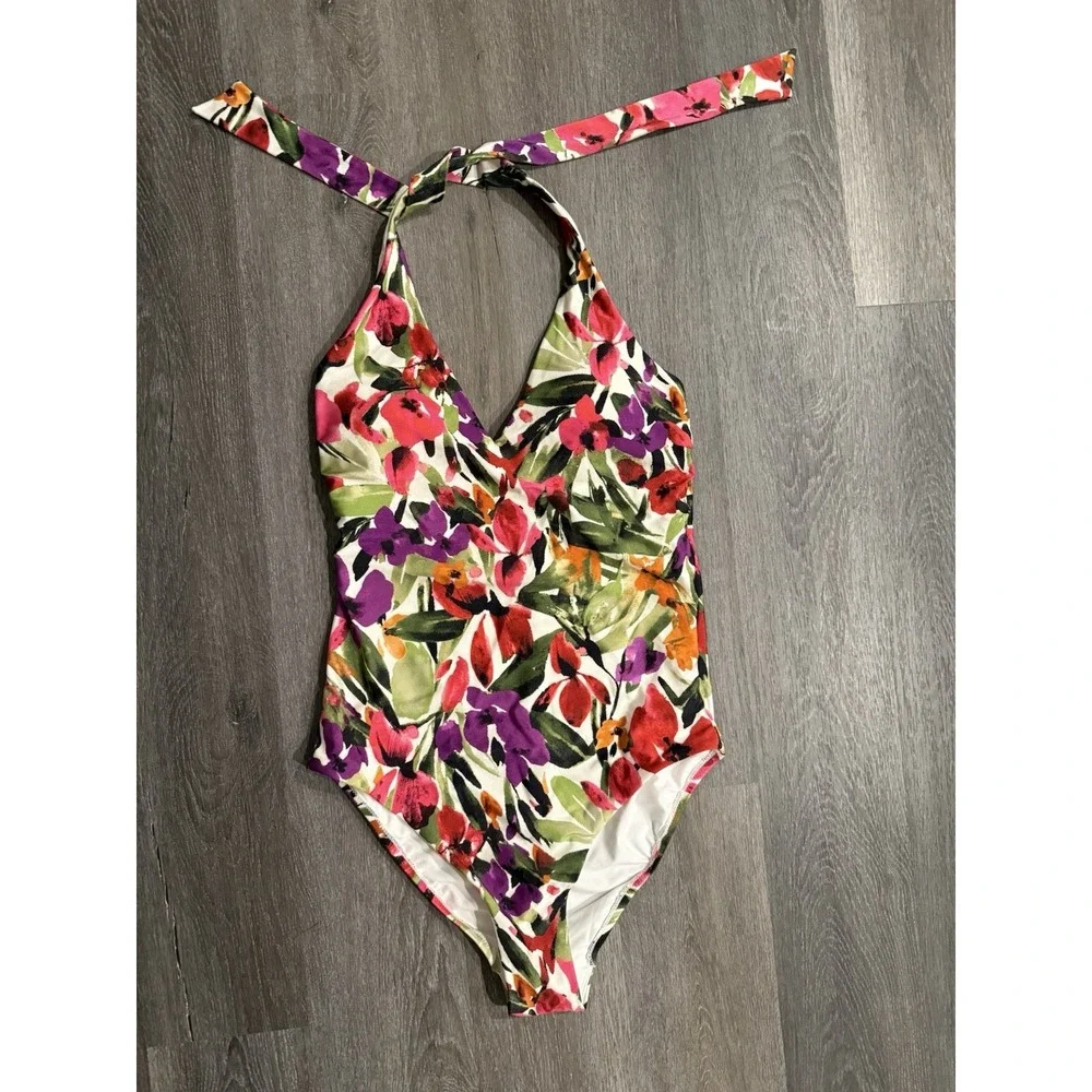Women's Medium Coverage One Piece Swimsuit L (12-14) Tropical Bathing Suit